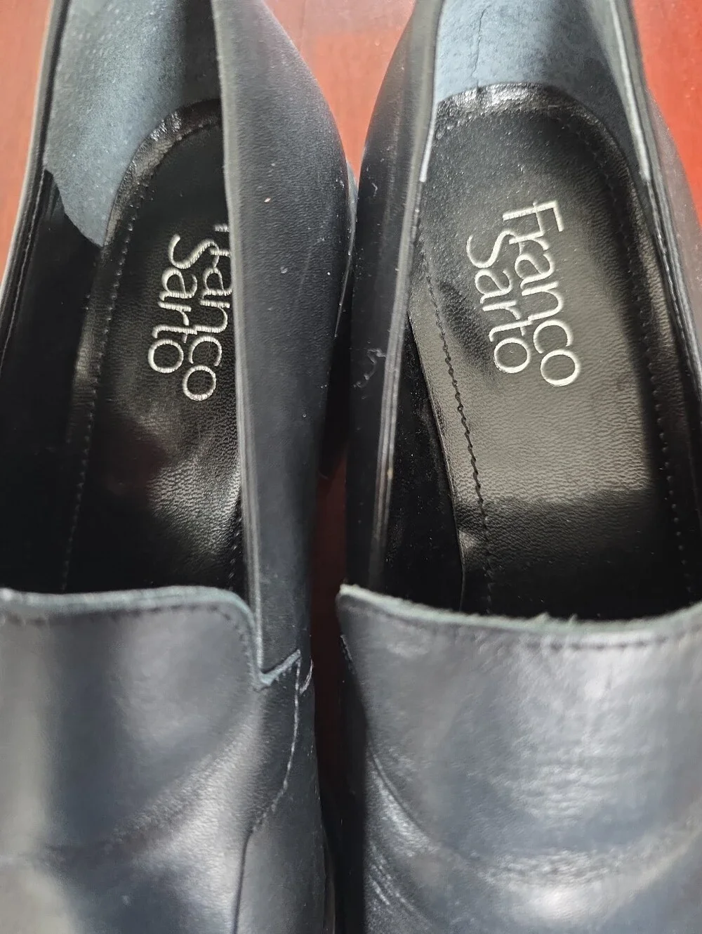 Franco Sarto Black Leather Loafers Slip On Comfort Flats Wide Size 7W